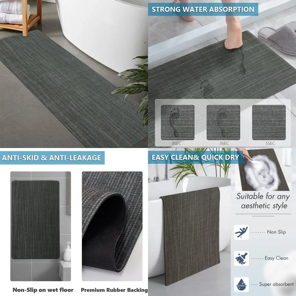 

custom-sized rubber non-slip absorbent thin bath rugs - quick dry, door-friendly, washable mats
