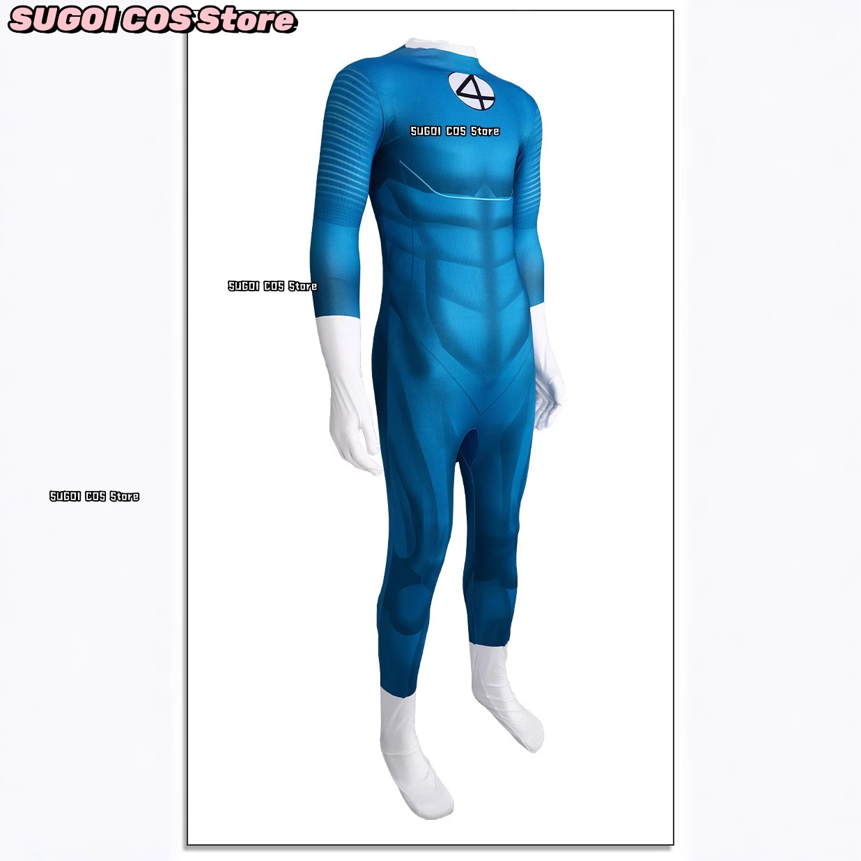 Movie Fantastic Cos Four Reed Richards Cosplay Costume Socks With Jumpsuit Blue Jumpsuit Party Invisible Man Role-playing Suit