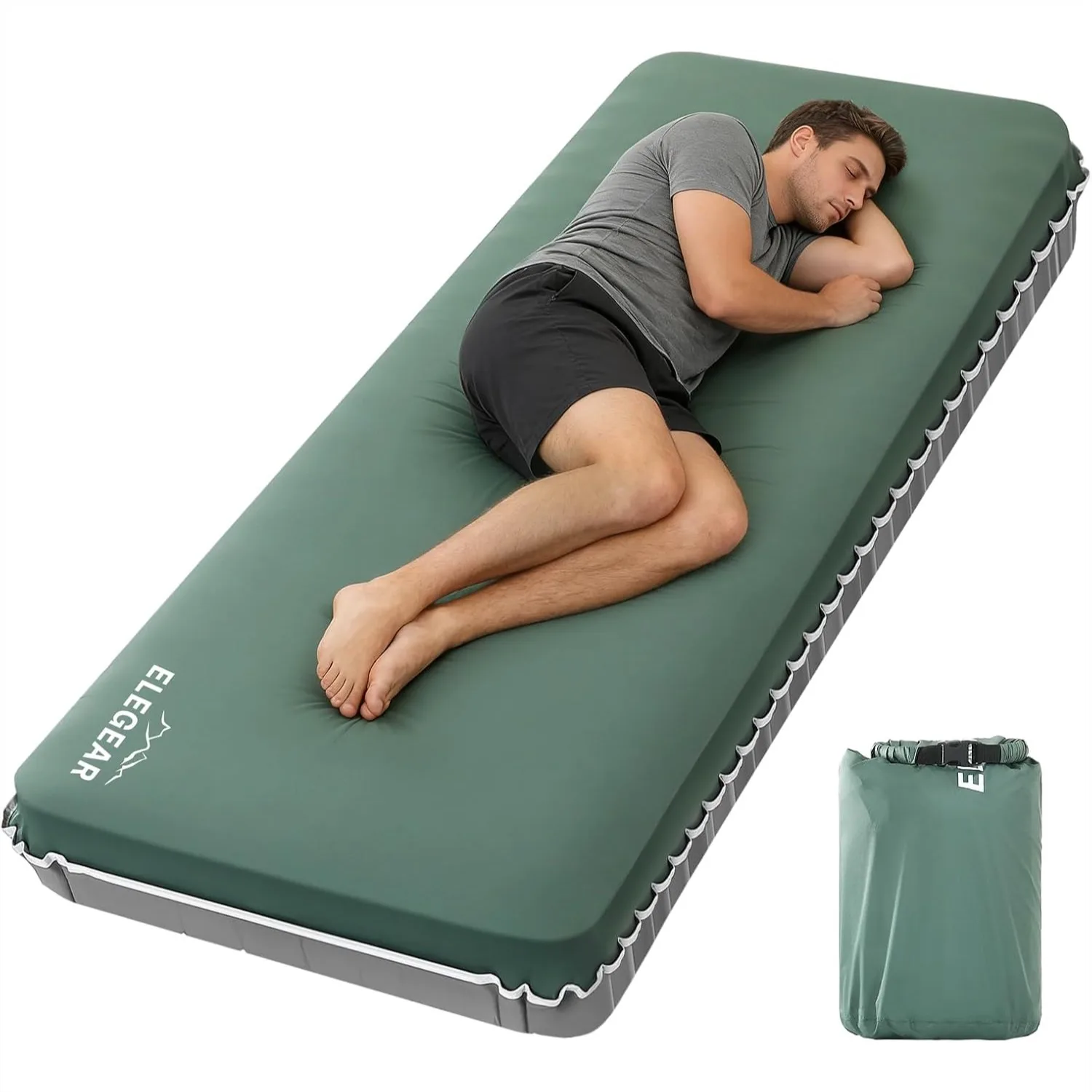 

Ultra-Thick 4" Self-Inflating Camping Mattress with Air Pump, Hybrid Memory Foam & Air Design, Compact R-Value 9.5 for 4-Season
