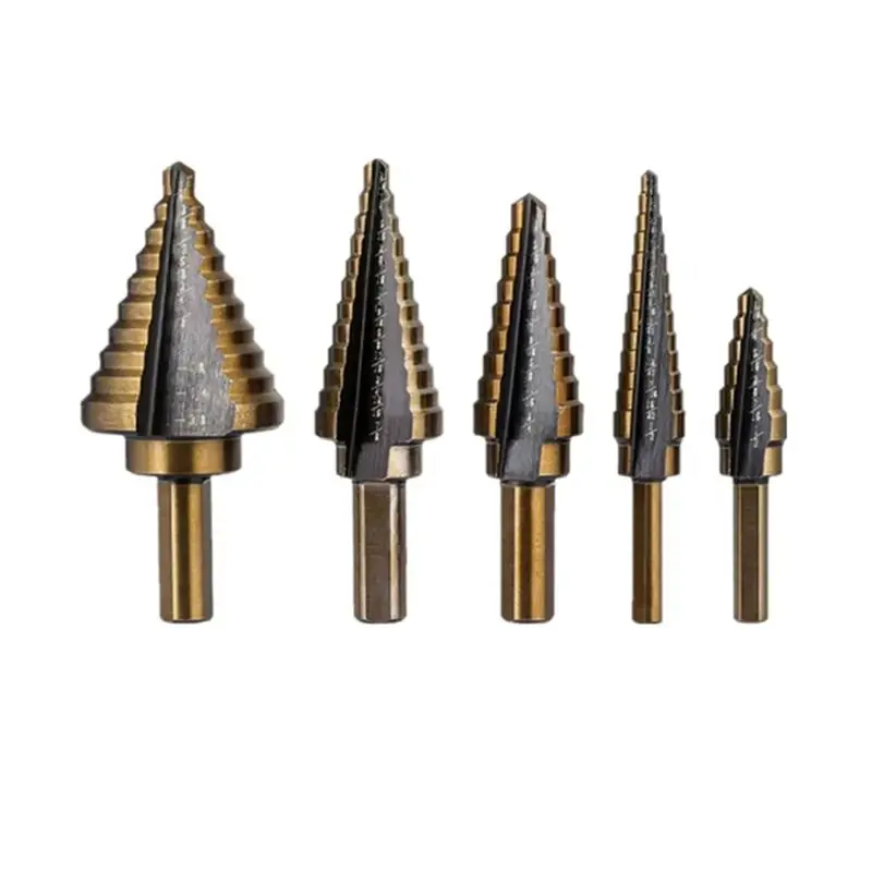 

LLCS-5Pcs HSS 4241 Cobalt Step Drill Bit Set Metal Drilling Hole Tools, Cone Drill Bits For Metal Iron Aluminum Copper Steel