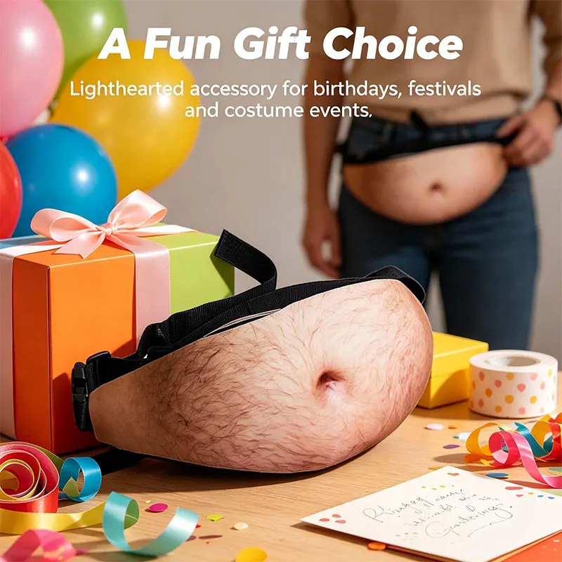 2026 New Funny Fake Beer Belly Waist Bag 3D Invisible Fanny Pack Zipper Hidden Storage Pouch Prank Gag Gift For Outdoor Party
