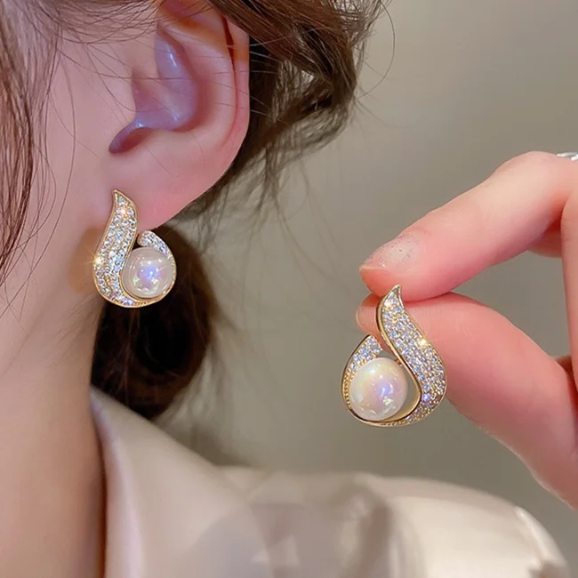 Luxury Mermaid Pearl Earrings for Women French Personality Zircon Fishtail Water Drop Earrings Wedding Jewelry Pendientes Mujer