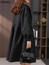 Gabardinas elegantes negras para mujer, abrigos con capucha de otoño, estilo coreano elegante, Vintage, informal, holgado, elegante, místico, combina con todo para uso diario