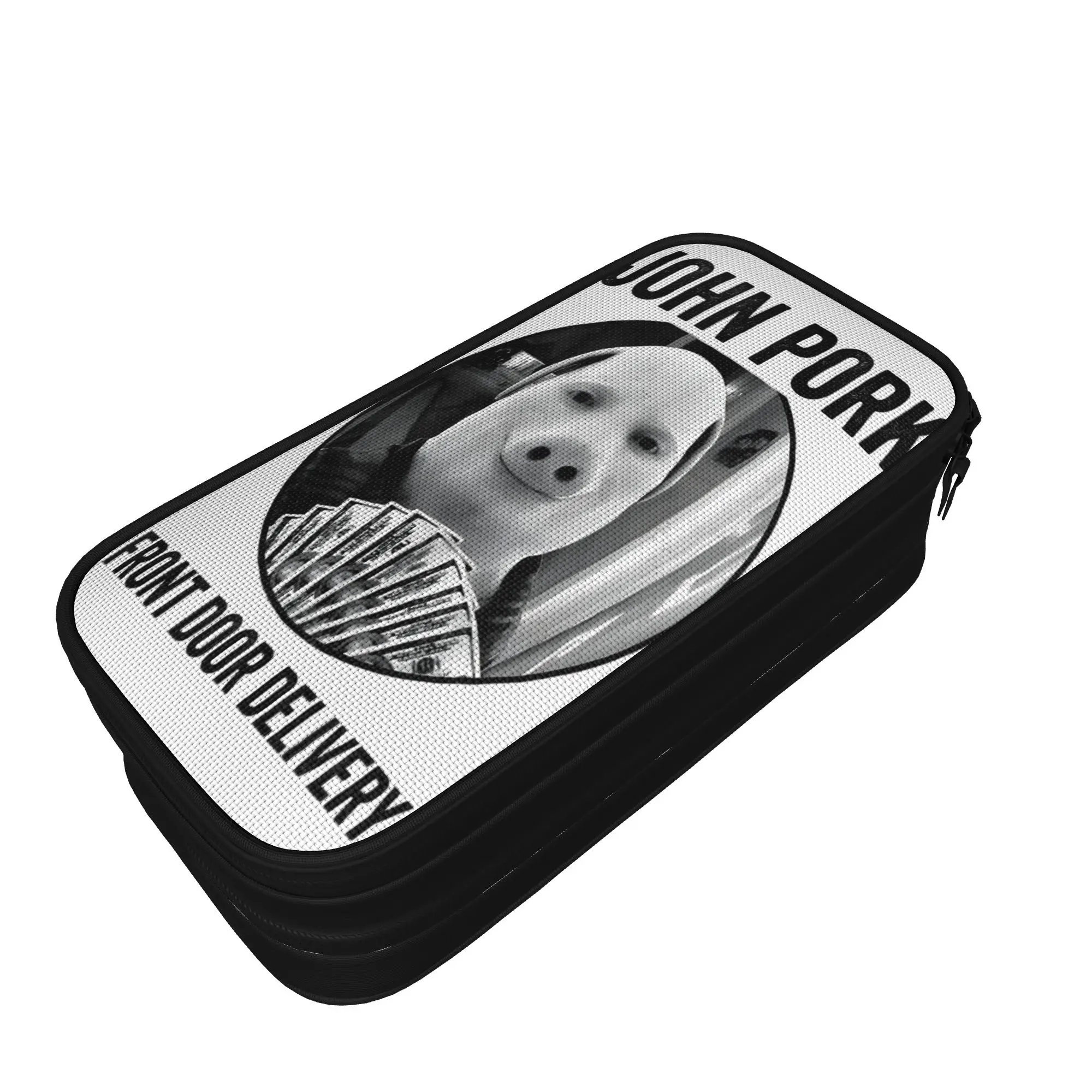 John Pork Front Door Delivery Meme Pig Man Holding Money Art Pencil Case Child Fashion Pencil Box Pattern School Pencil Cases