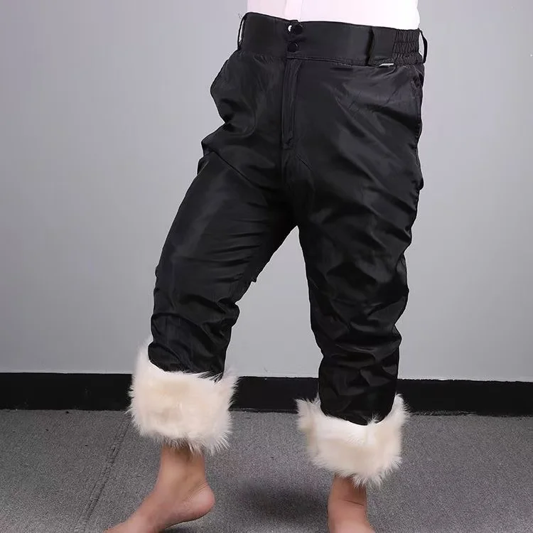 100% Wool Warm Pants Men's High Waist Thicken Thermal Trousers Middle Aged Dad Cold Winter Casual Long Pant Inner Sheepskin