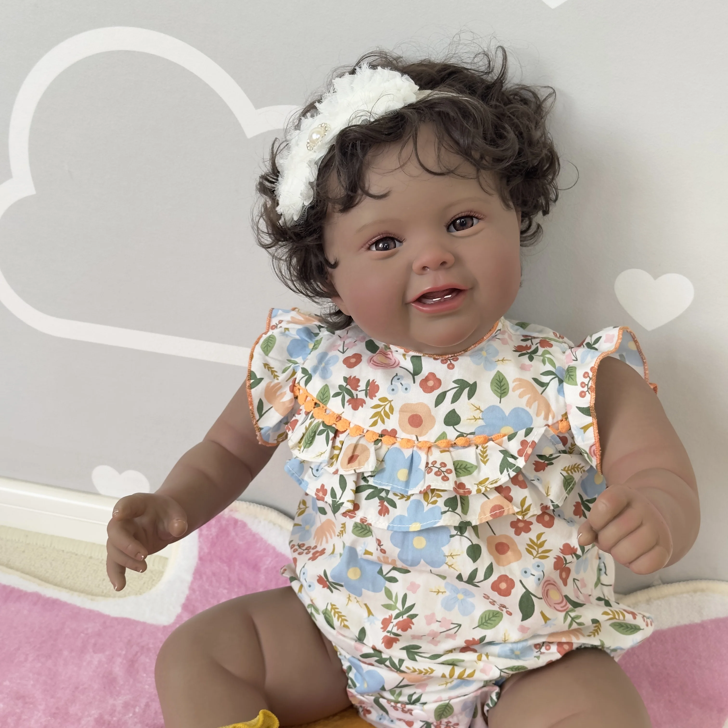 24 Inch Kodi Reborn Toddler Girl Baby Doll Dark Brown Skin 3D Painting with Visible Veins Rooted Hair High Quality Doll Toys