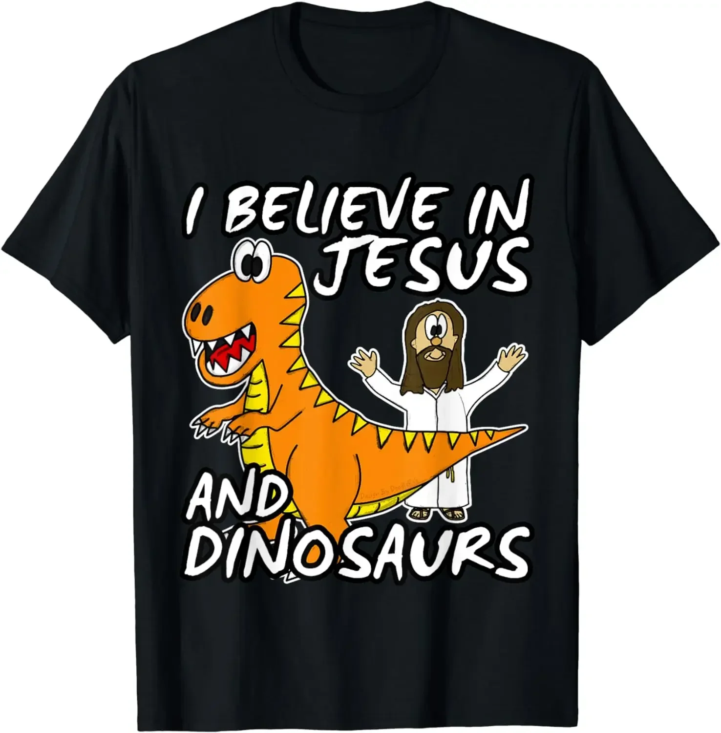 I Believe in Jesus and Dinosaurs TRex Orange Christian Humor T-Shirt  Men Clothing Tops Graphic T Shirts Camiseta Hombre