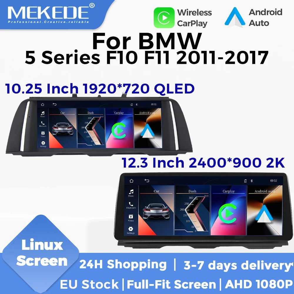 Reproductor Multimedia para Auto MEKEDE de 10.25" y 12.3" con Sistema Linux para BMW Serie 5 F10 F11 2012-2017, WIFI, BT, Carplay Inalámbrico, Android Auto, Radio para Auto, Control del Volante, Idrive, Stock UE, Pantalla de Navegación GPS 1