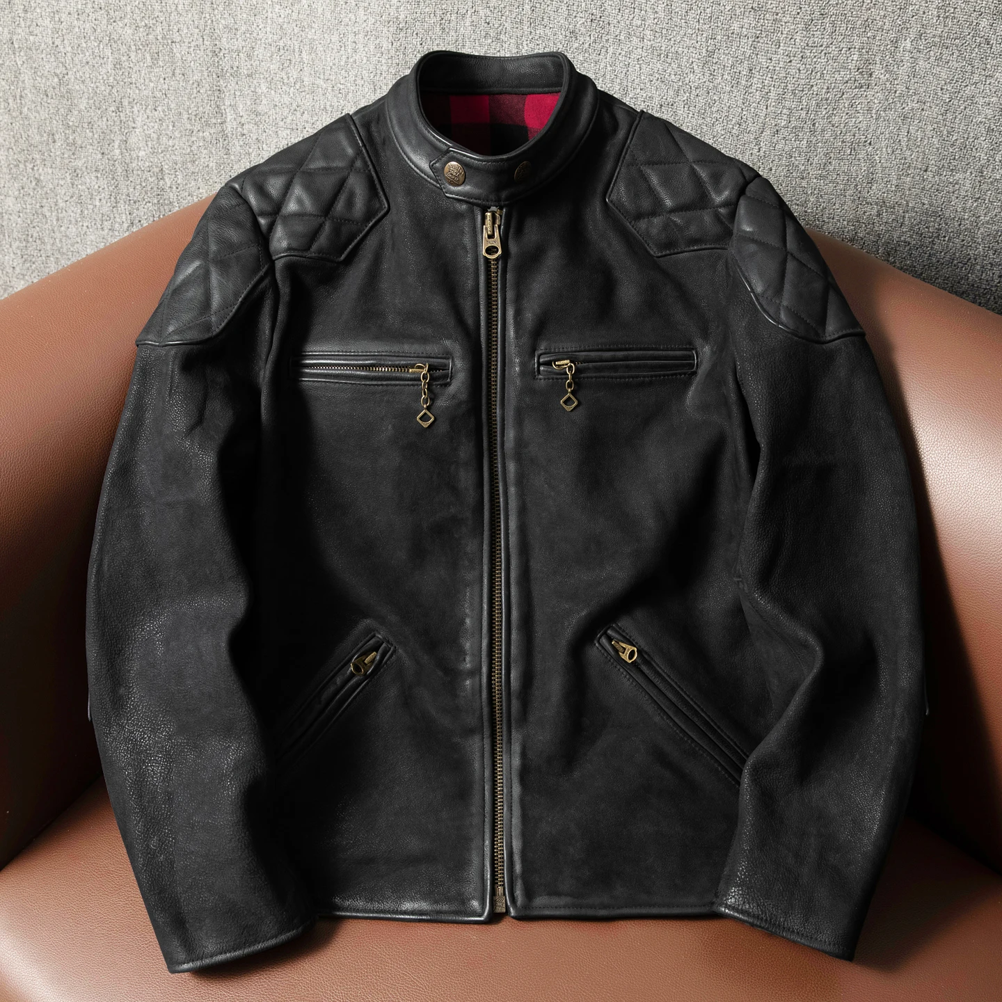 

Ретро-японская мотоциклетная куртка для мужчин, приталенная, из натуральной кожи, больших размеров, верхняя одежда для молодежи, повседневный стиль