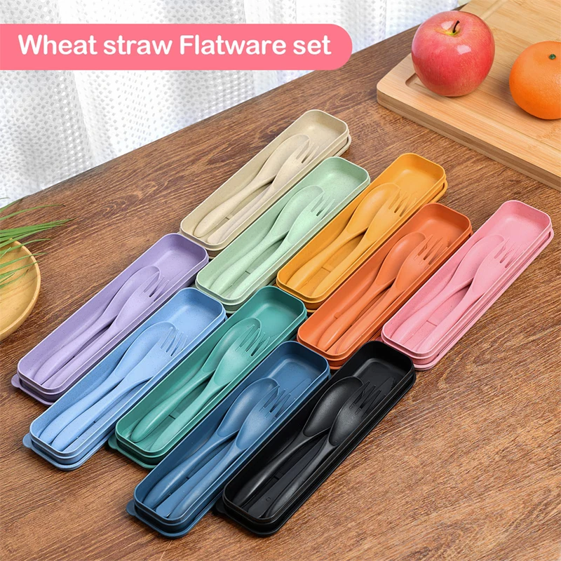 Reusable Travel Utensils Set With Case Portable Knife Fork Spoons Cutlery Eco-Friendly Tableware Picnic Camping Silverware