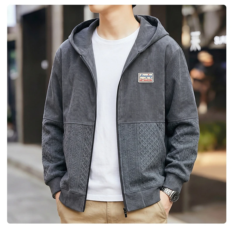 Spring Autumn Plus Size Hooded Cardigan Sweatshirt for Men Trendy Brand Minimalist Loose-fit Style Patchwork Ideal 170kg 12XL