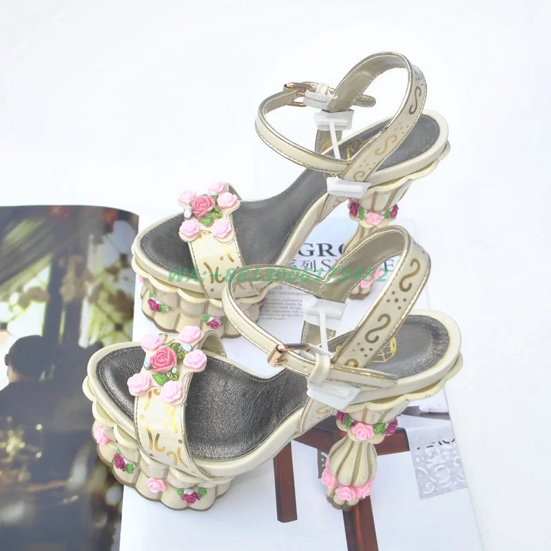 Fashion Women Cake Shaped Platform Sandal Sexy Lady Flowerpot High Heel 3D Rose Wedding Sandal