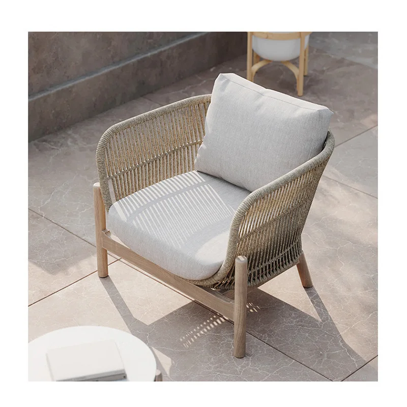 

Nordic outdoor solid wood rattan sofa combination, villa courtyard outdoor sofa chair