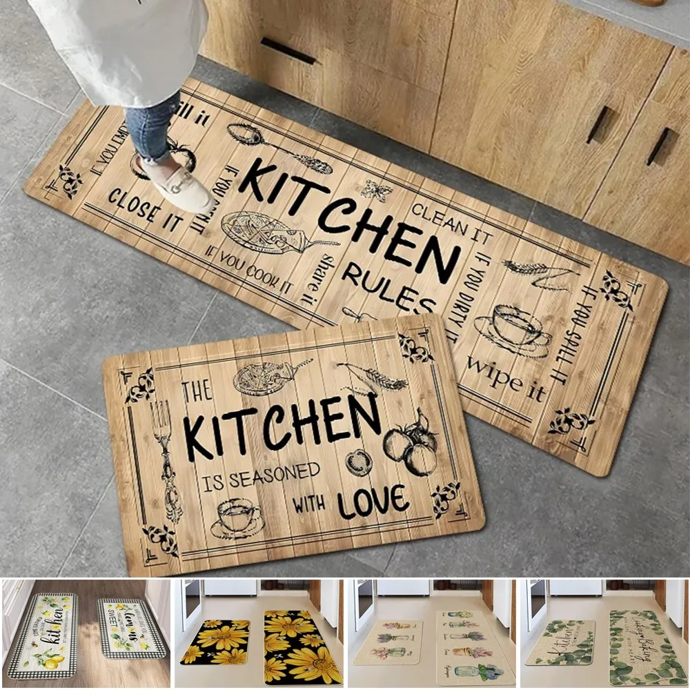 

2pcs/set Kitchen Mat Non-slip Kitchen Long Carpets Used in LaundryRoom Bathroom Entry Door Home Floor Carpets Guard Against Dirt