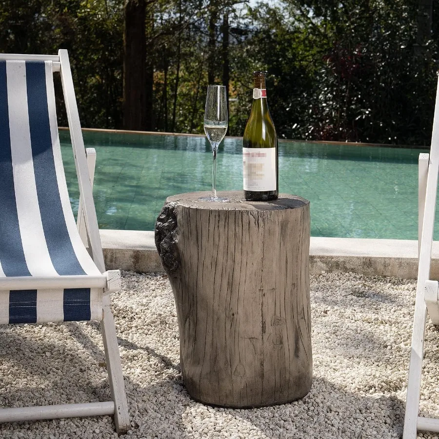 Tavolino da esterno grigio antico Sgabello in legno dipinto a mano in finto legno per ponte o giardino Versatile supporto ottomano o per piante con