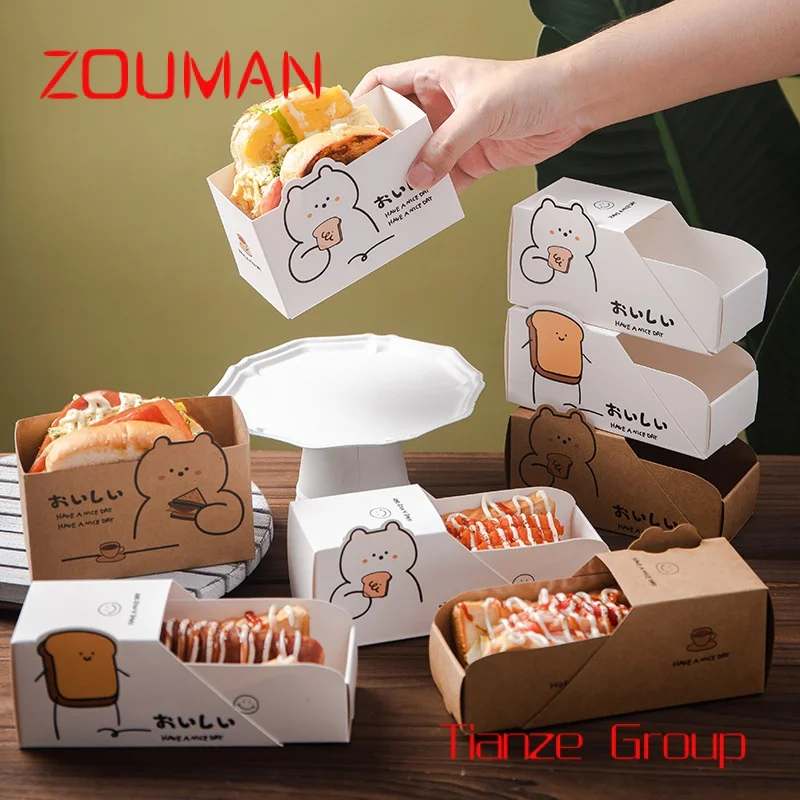 Custom , custom disposable hot dog breakfast bread lunch dessert drop sandwich paper packaging drawer box for food