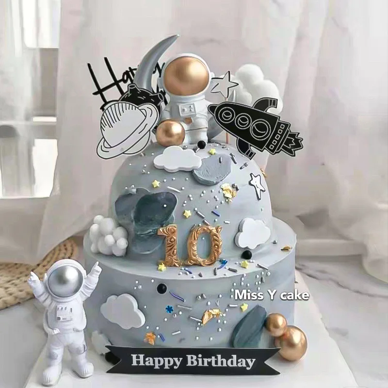 3Pcs Astronaut Cake Decoration Spaceman Planet Cake Topper for Kids Boy Universe Series Outer Space Theme Birthday Party Supplie