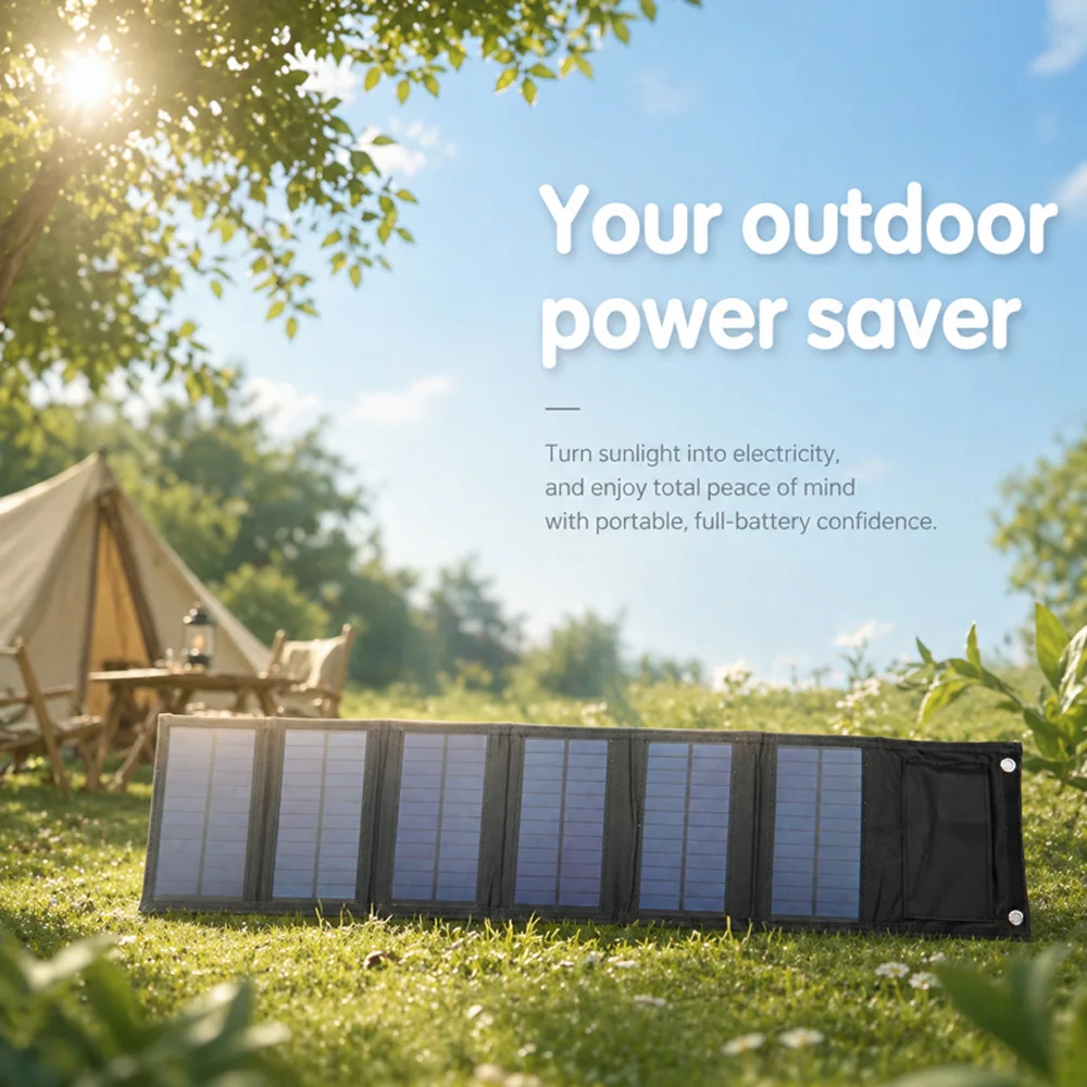 5V 12W Foldable Solar Panel Charger, Portable Solar Power with USB-A & USB-C Ports, High Efficiency Monocrystalline Cell for Outdoor Camping Hiking, Lightweight & Compact, Dual Output