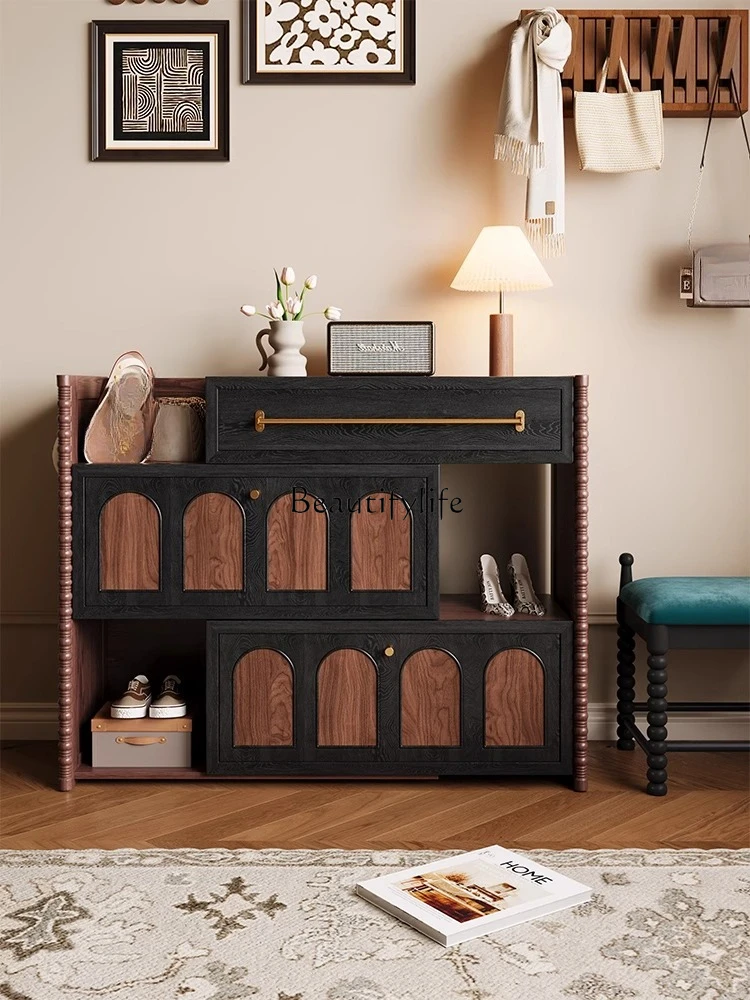 

Medieval solid wood shoe cabinet can be retractable and stored as one, against the wall