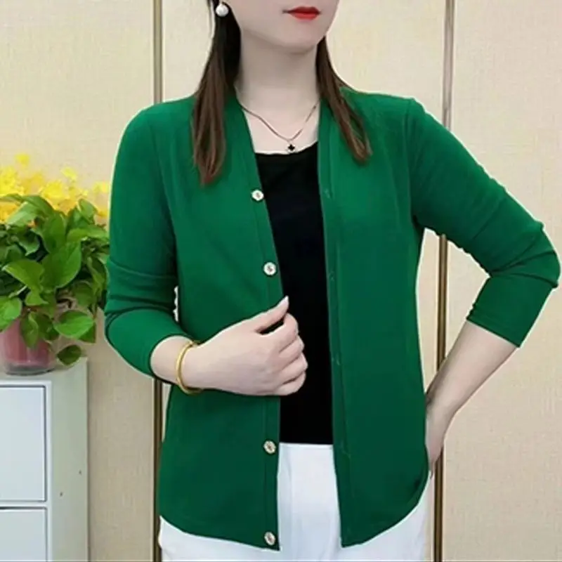 

Женский однотонный кардиган с V-образным вырезом и длинным рукавом