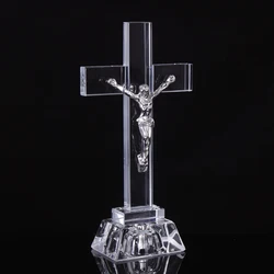 Hot Sell Crystal Glass Cross Jesus with LED Baby Christian Shower Souvenir Gifts Religious Figurine Statue Home Decoration