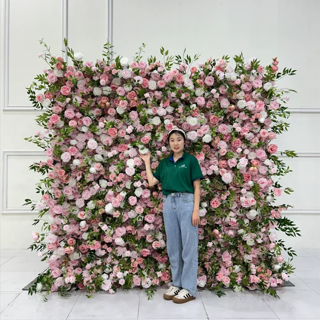 

Hot Sale Wedding Flower Background pink Artificial Flowers Decoration Backdrop Artificial for Hotels 5D Flower Wall