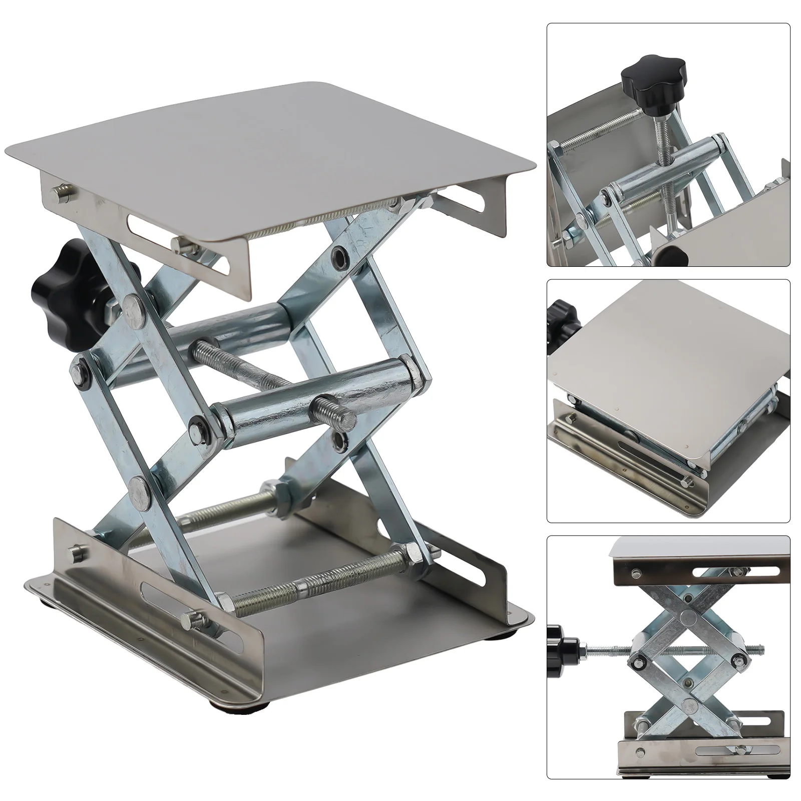 Manual Lift Table with Stainless Steel Frame for Woodworking Machinery and Laboratory Tasks Requiring Height Adjustment