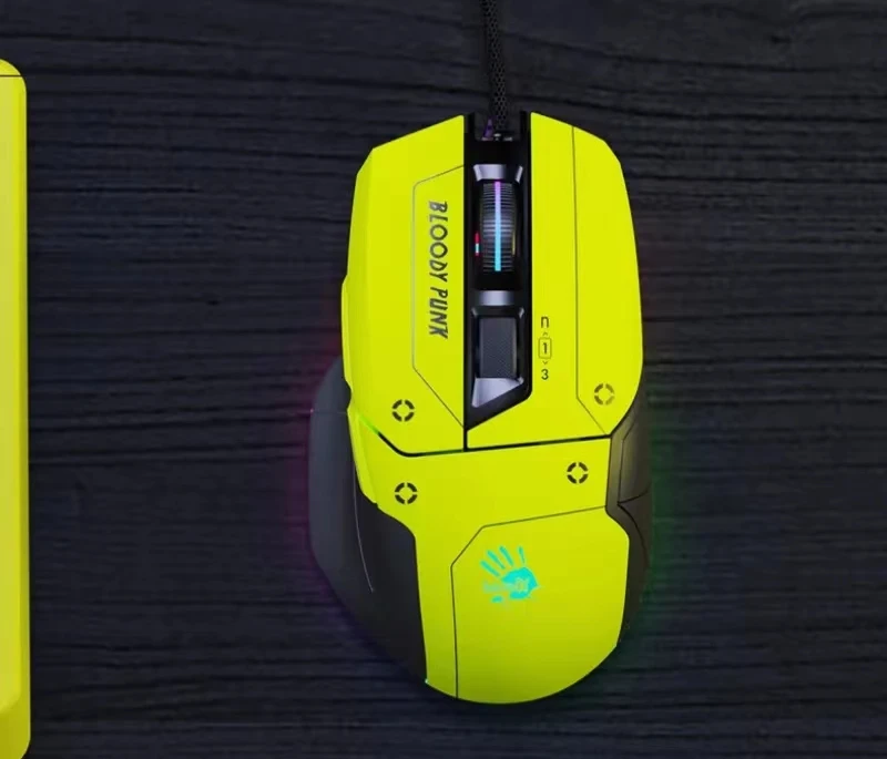 

A4tech Bloody Punk Yellow W70 Max Wired Mouse RGB Breathing Light 1000DPI Professional E-sports Gaming Mice