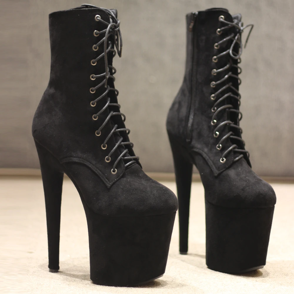 حذاء كاحل من الفلانيل ذو نعل سميك برباط للرقص مقاس 8 بوصات وكعب 4 بوصات