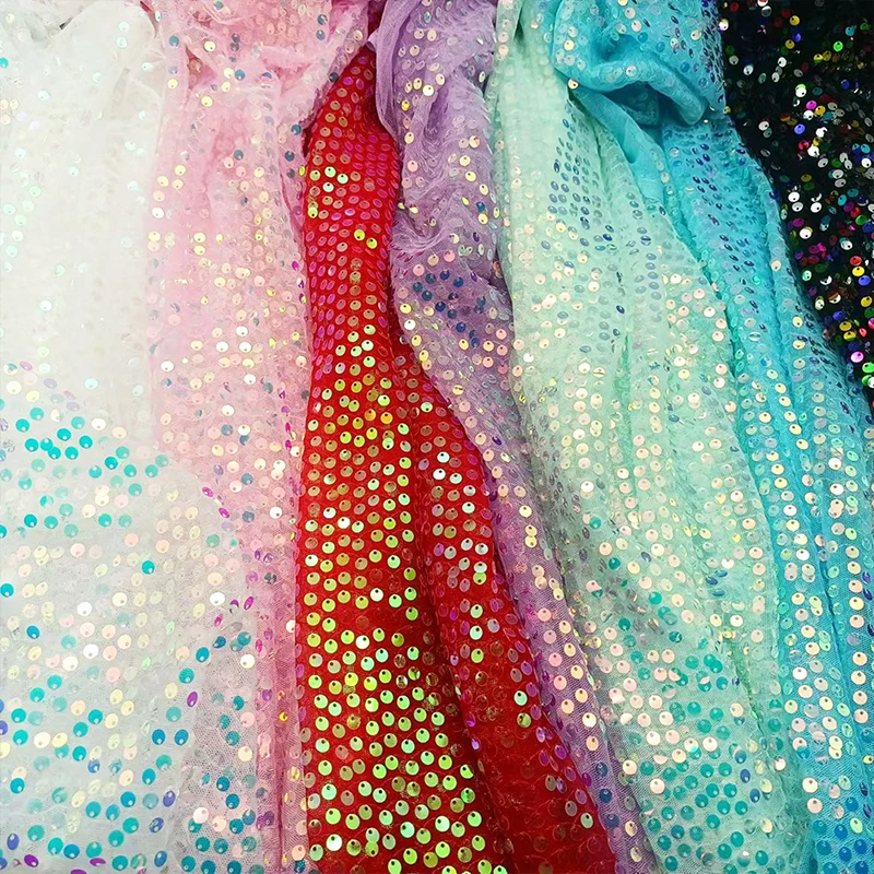 무지개 스팽글 자수 원단 6mm 글리터 그라데이션 천 무대 의상 드레스 DIY 재봉 및 장식 배경용