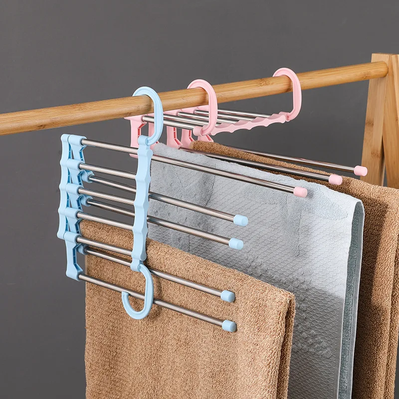 

5 in 1 Magic Trouser Rack Hangers Stainless Steel Folding Pant Rack Tie Hanger Shelves Bedroom Closet Organizer Wardrobe Storage