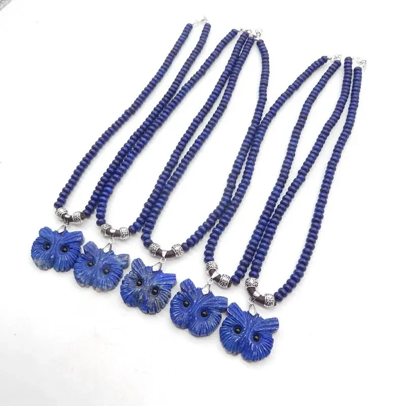 1 Strand 20 Inch Carved Natural Lapis Lazuli Owl Pendant Necklace, Best Gemstone Jewelry Gift, 30x28x6mm, Beads 6x4mm, 40g