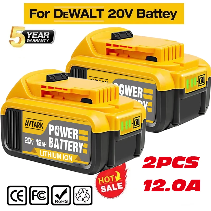 

20V DCB200 12000mAh Replacement Li-ion Battery for DeWalt DCB205 DCB201 DCB203 Power Tool Battery 20 Volt MAX With Charger