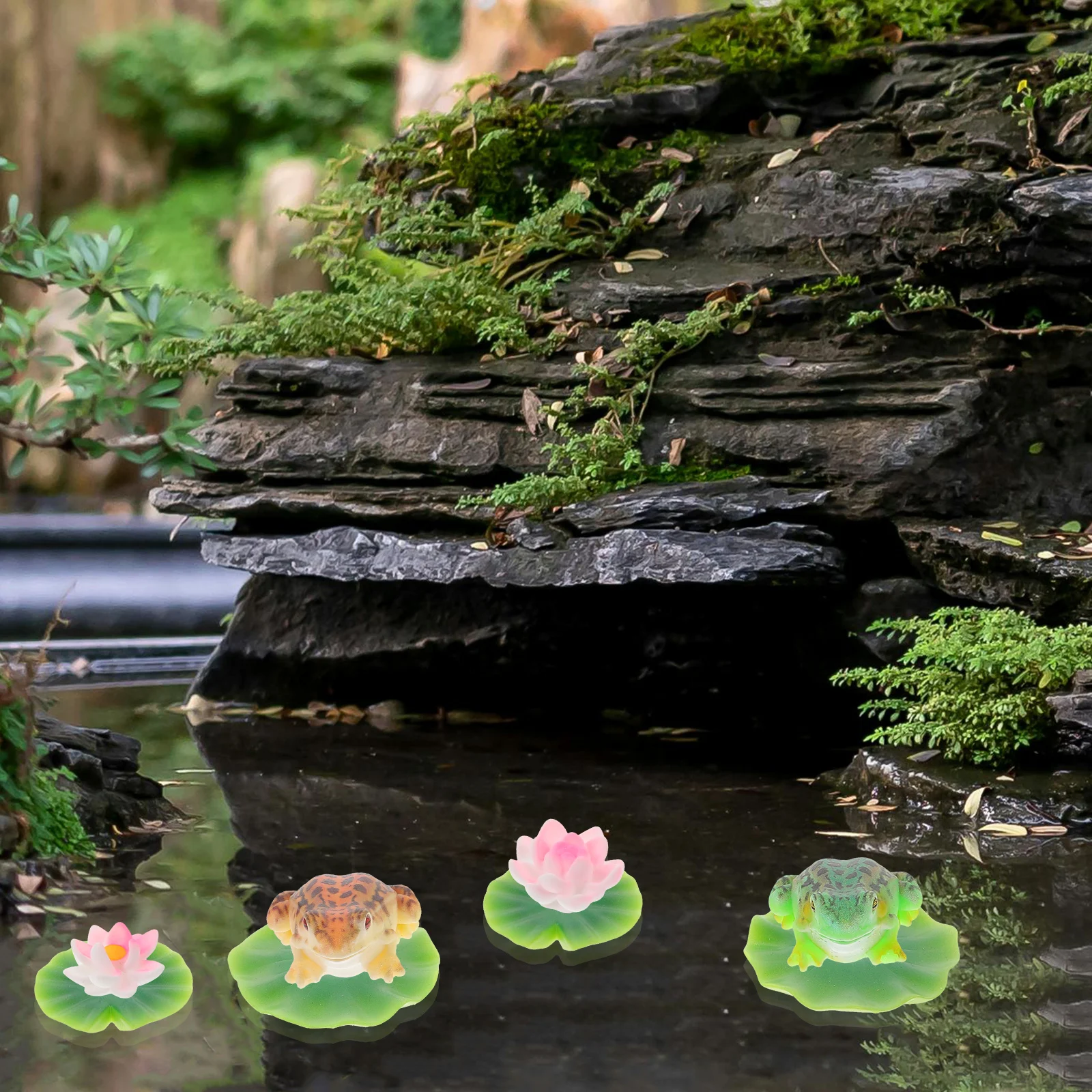 

1 set Frog Statue Resin Adorable Lotus Decor Small L naments Garden Figurine Bonsai Decor Plant Decorations
