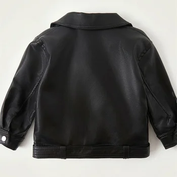 Kids Faux Leather Jacket 2 Spring Autumn Boys Leather Jackets For 2-8 Years New Classics Handsome Baby Girls Pu Outerwear Kids Clothing Zipper Fly Coats 2
