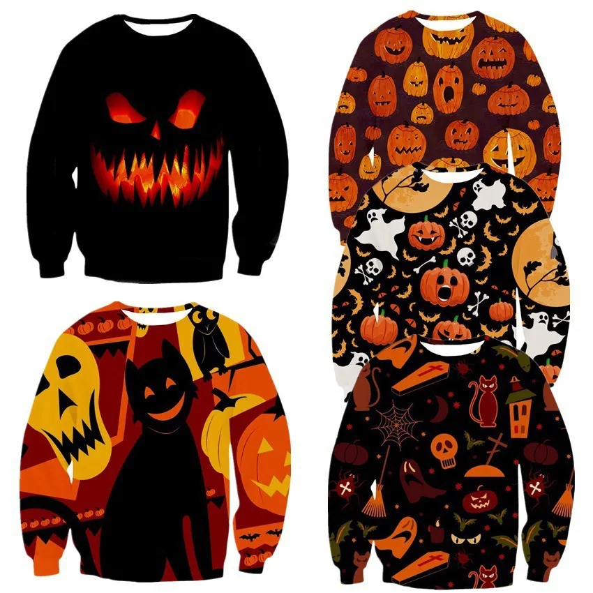 

Halloween Evil Pumpkin Lantern Graphic 3D Printed Men's Hoodless Sweatshirt Autumn Casual Loose Thin O-neck Hoodie Theme Clothes