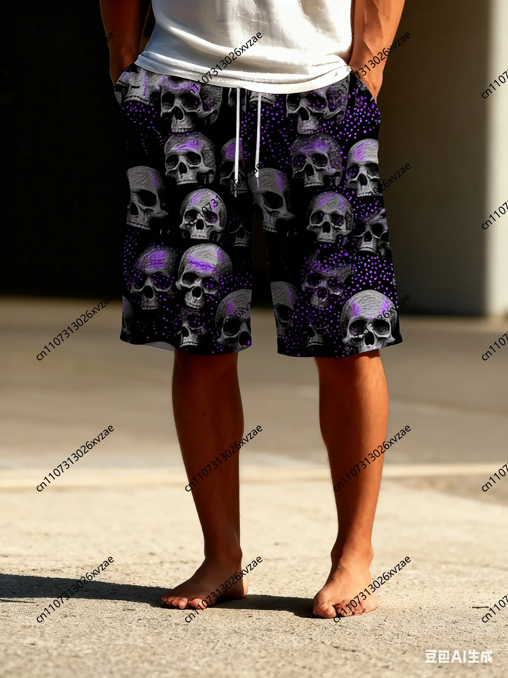 

2025 HOT NEW Halloween 3D printed pirate skull print men's swimsuit shorts men's summer swim shorts drawstring casual shorts