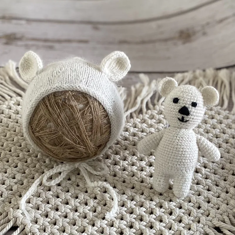 Newborn bear doll photo props accessories hand-knitted hat baby photo studio modeling props