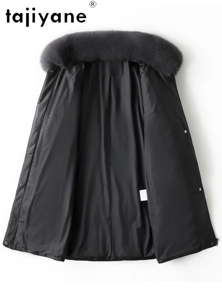TAJIYANE 100% جلد الغنم أوزة أسفل معطف المرأة الثعلب الفراء طوق سترة جلدية حقيقية الشتاء سترات منتفخة 2025 ملابس امرأة كورت