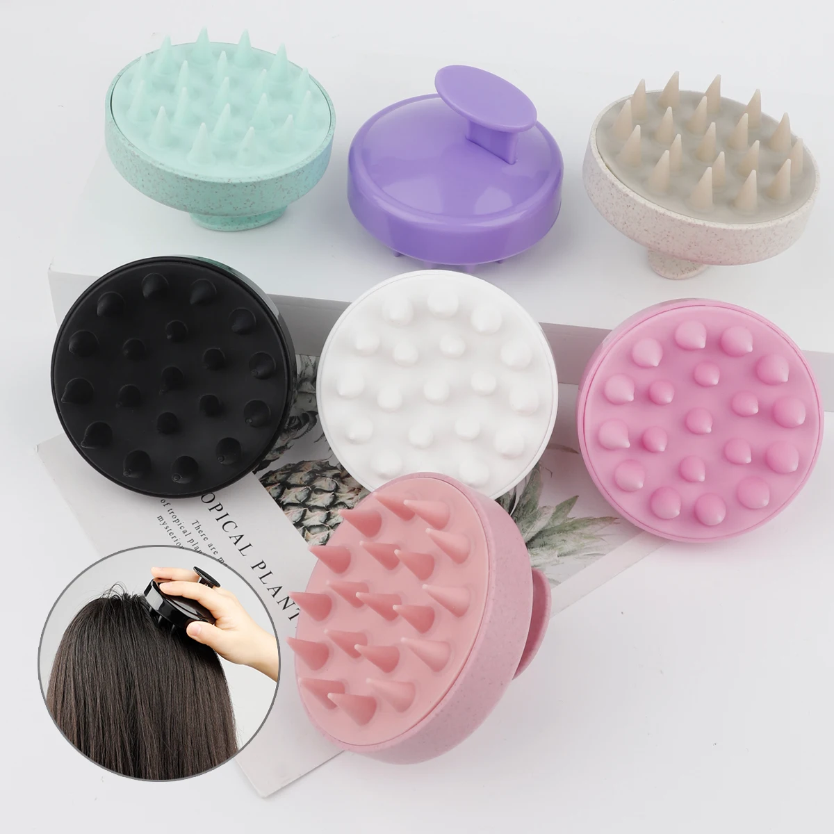 1pc Silicone Shampoo Brush Head Scalp Massage Comb Hair Washing Comb Body Massage Brush Bath Shower Brush Salon Hairdressing Too