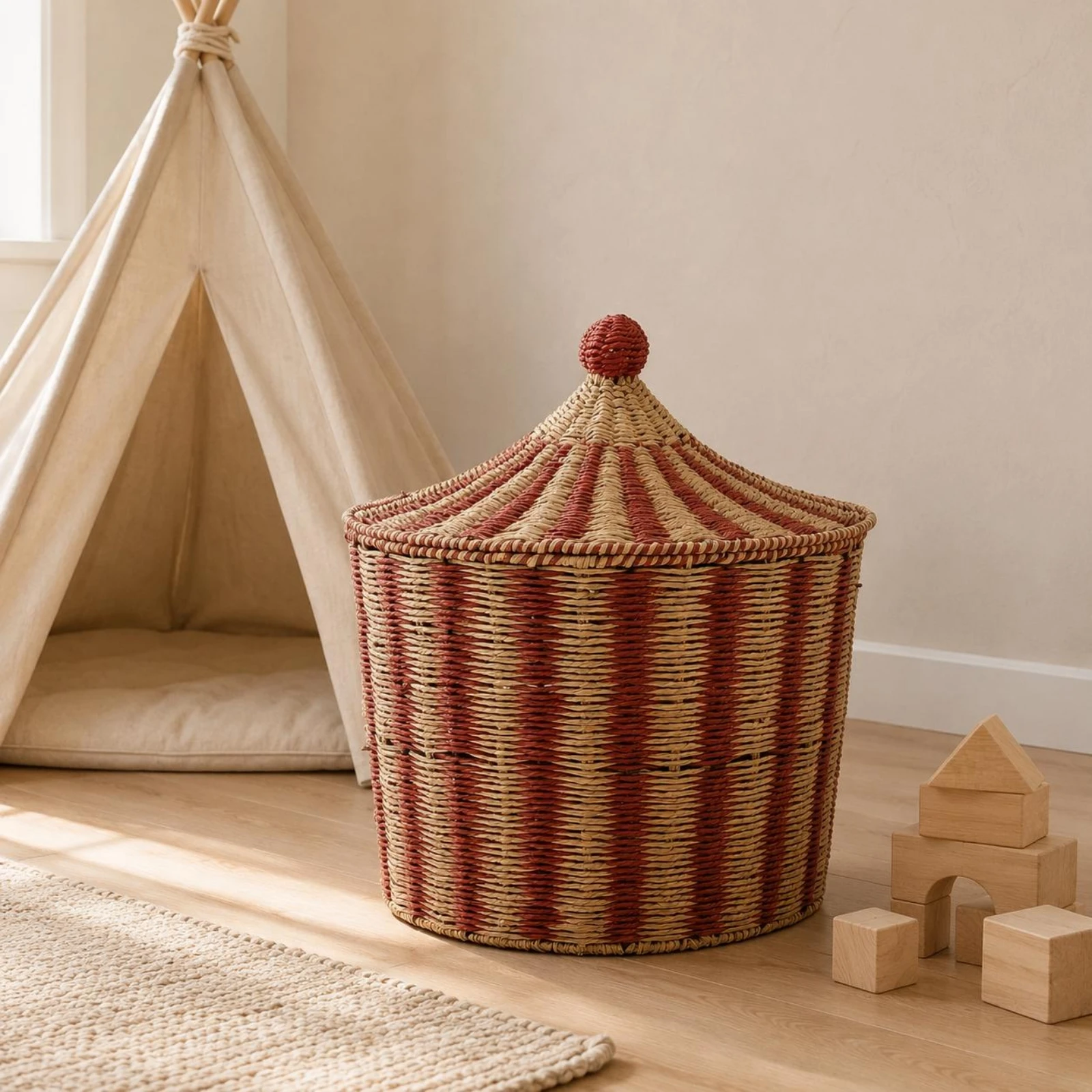 Lidded Storage Basket Woven Paper Rope Basket Textured Decorative