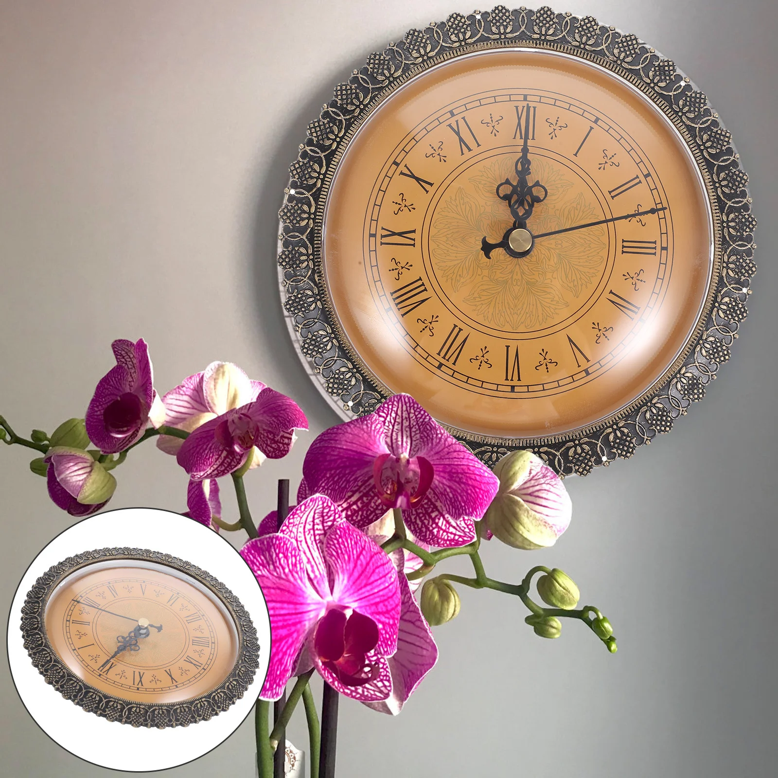 

DIY Quartz Clock Head Insert Round Vintage Style with Roman Numerals Inlaid Clock Movement for Decorative Wall Clocks