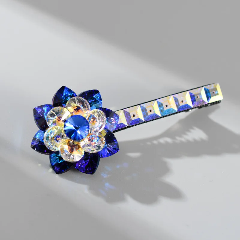 Crystal flowers duck mouth clamp pressure edge side clip bang clip to top clip to Korean temperament Austrian crystals