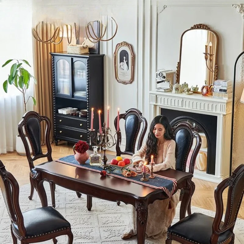 

American all-solid wood dining table, walnut retro restaurant, household 1.5m dining table and chair combination
