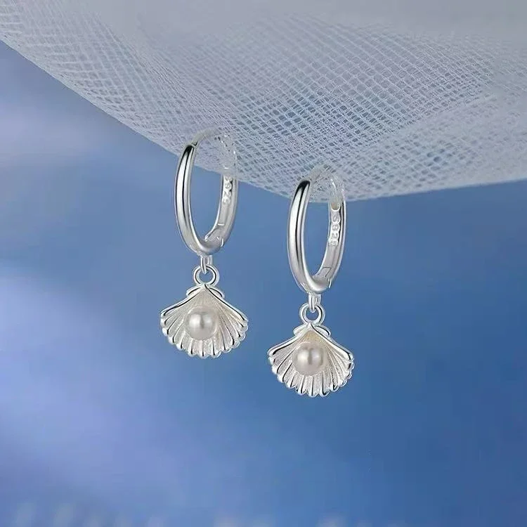 

Silver Color Romantic Shell Pendant Hoop Earrings for Charm Women Party Fashion Jewelry Light Luxury Accessories