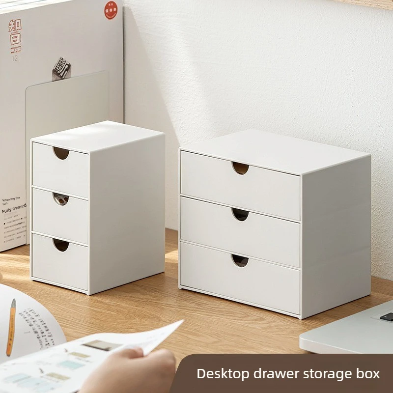White Minimalist Desktop Drawer-Style Storage Box Plastic Organizer for Office Desks Stationery Home Goods Cosmetics