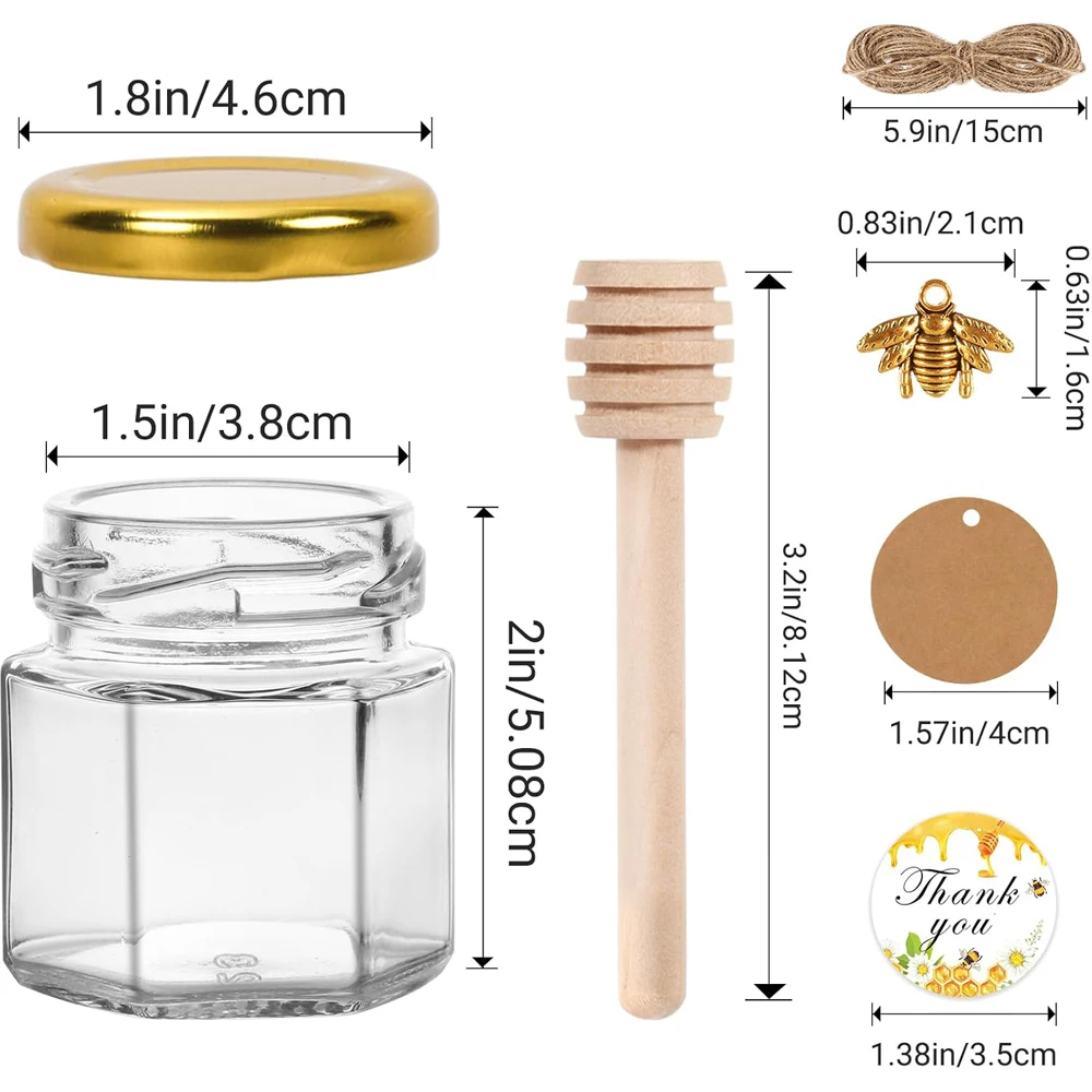 10/20Pcs Mini Honey Jars 1.5 oz Glass Honey Jars,Perfect for Baby Shower,Wedding Favors,Party Favors