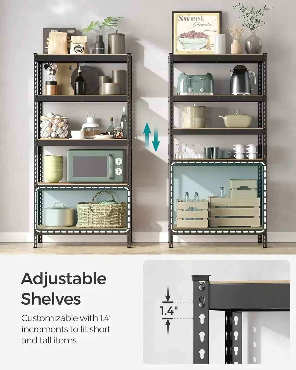 

[XMSJ-Limited Stock, Buy Now!]5-Tier Storage Shelves, Set of 2 Garage Storage, Boltless Assembly, 17.7 x 35.4 x 70.9 Inches, Lo