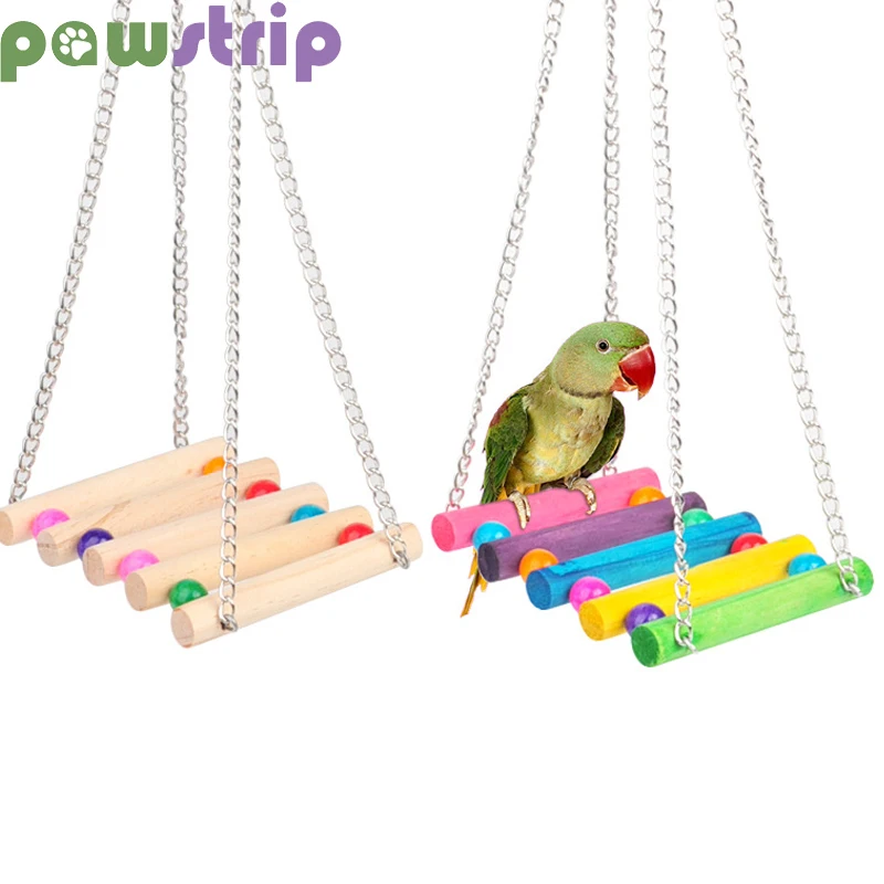 

Colorful Swing Parrot Toy Natural Wooden Parrot Stand Hanging Swings Bird Cage Small Pet Budgie Bird Toys