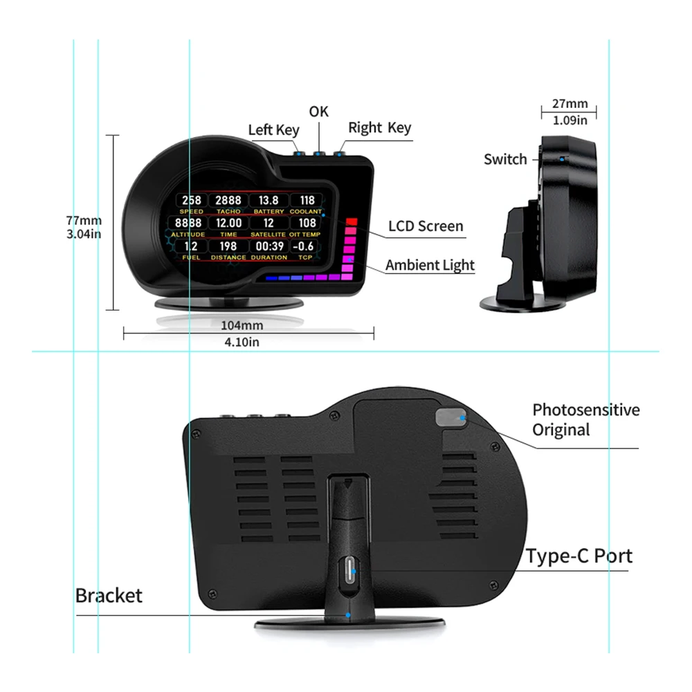 KWHUD HUD OBD2 Display On-board Computer Car GPS Speedometer RPM Temp Meter For Hyundai i30/i10/Accent/Tucson 2008-2024 Gasoline